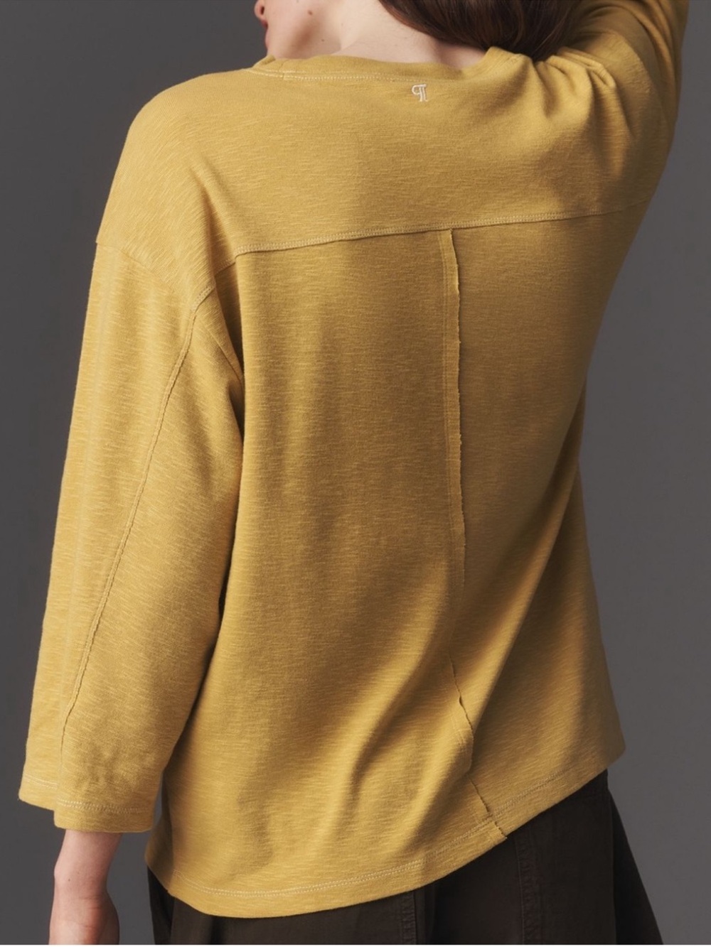Pilcro ✨ Anthropologie 3/4 Sleeve Varsity Tee in Sun Yellow - Picture 4 of 7